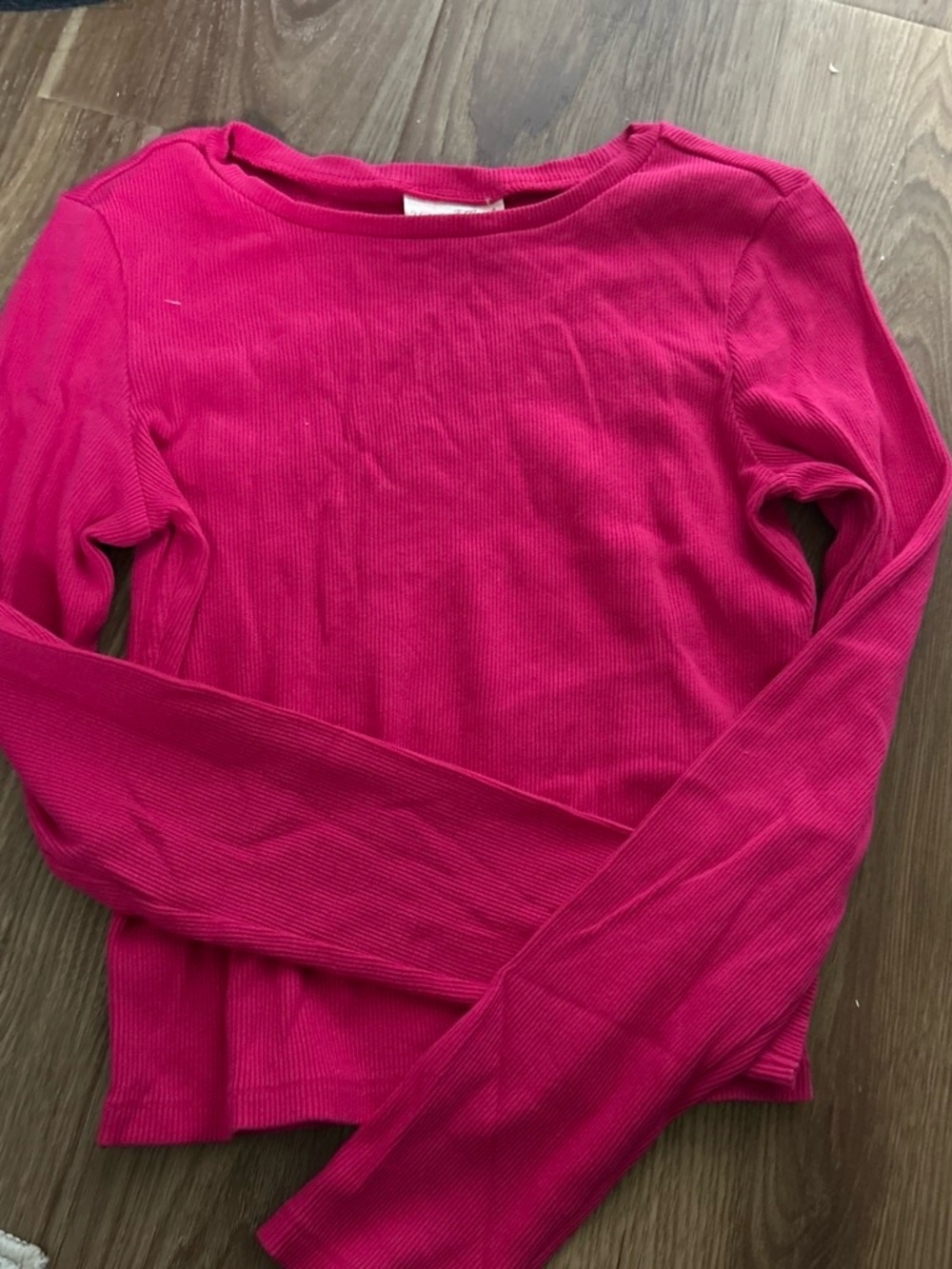 Long-Sleeve Ribbed Top - Bright Pink